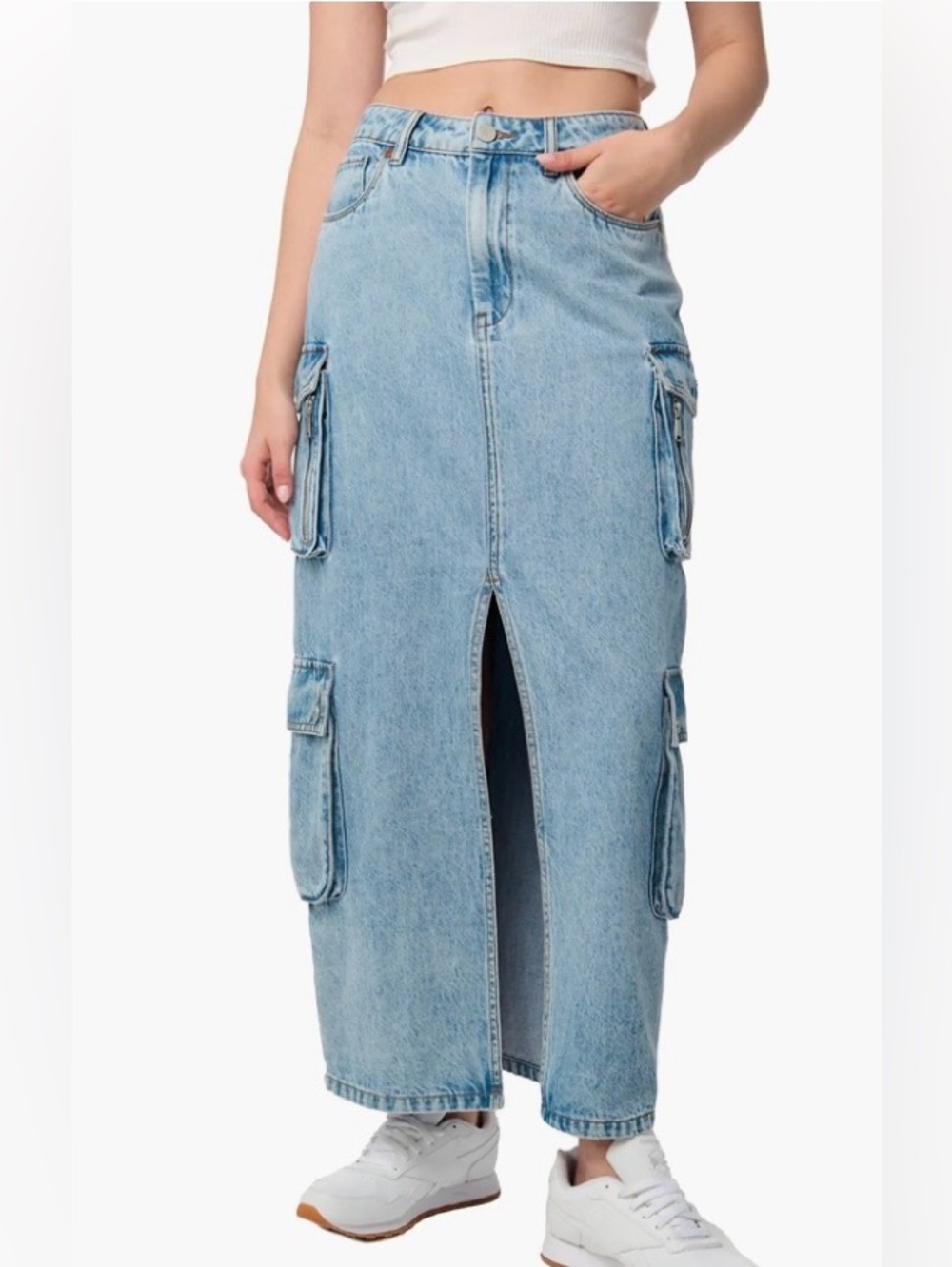 Blank NYC Cargo Denim Jean Maxi Skirt Sz 25 Y2K Utilitarian Neutral